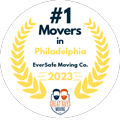 Circular badge recognizing Eversafe Moving Co. as the #1 Movers in Philadelphia for 2023